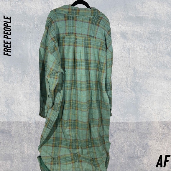 FREE PEOPLE LONG RUBY PLAID JACKET IN GREEN COMBO NEW LARGE - Picture 7 of 8
